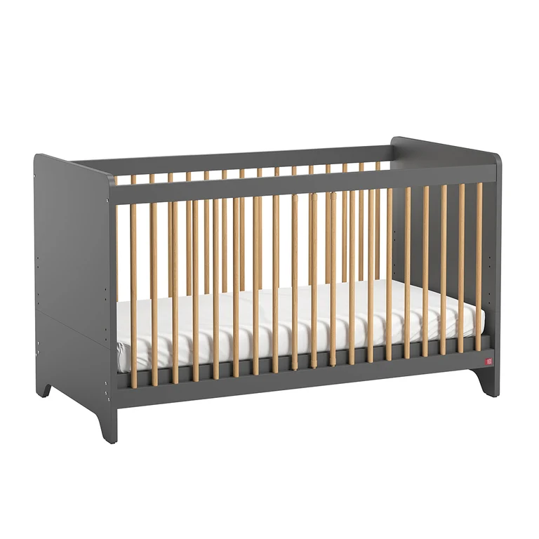Chambre complète lit bébé - commode à langer - armoire 1 porte Vox Leaf Gris et bois