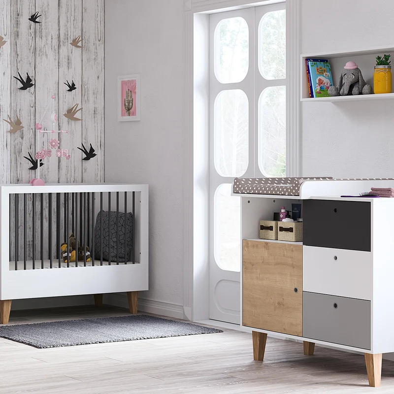 Lit bébé évolutif et Commode à langer Vox Concept Bois