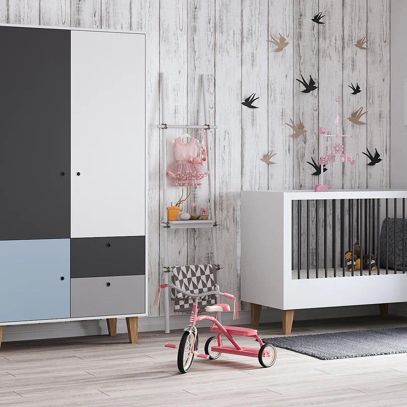 Lit bébé évolutif et Armoire Vox Concept Bleu