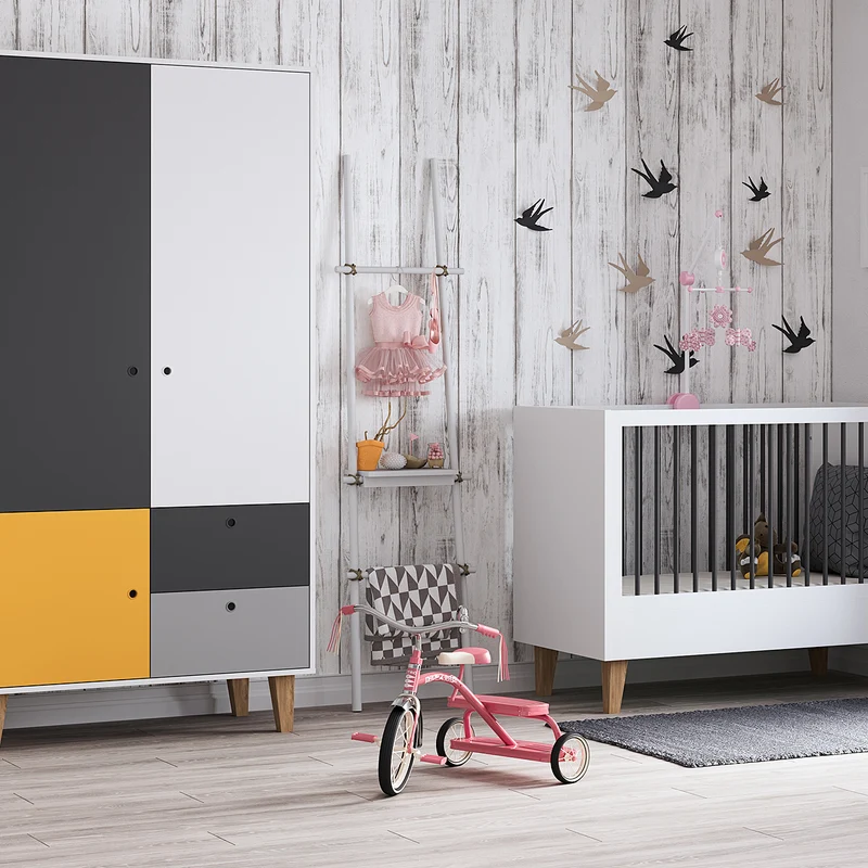 Lit bébé évolutif et Armoire Vox Concept Jaune