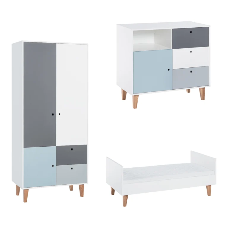 Chambre complète lit bébé évolutif - commode à langer - armoire Vox Concept Bleu