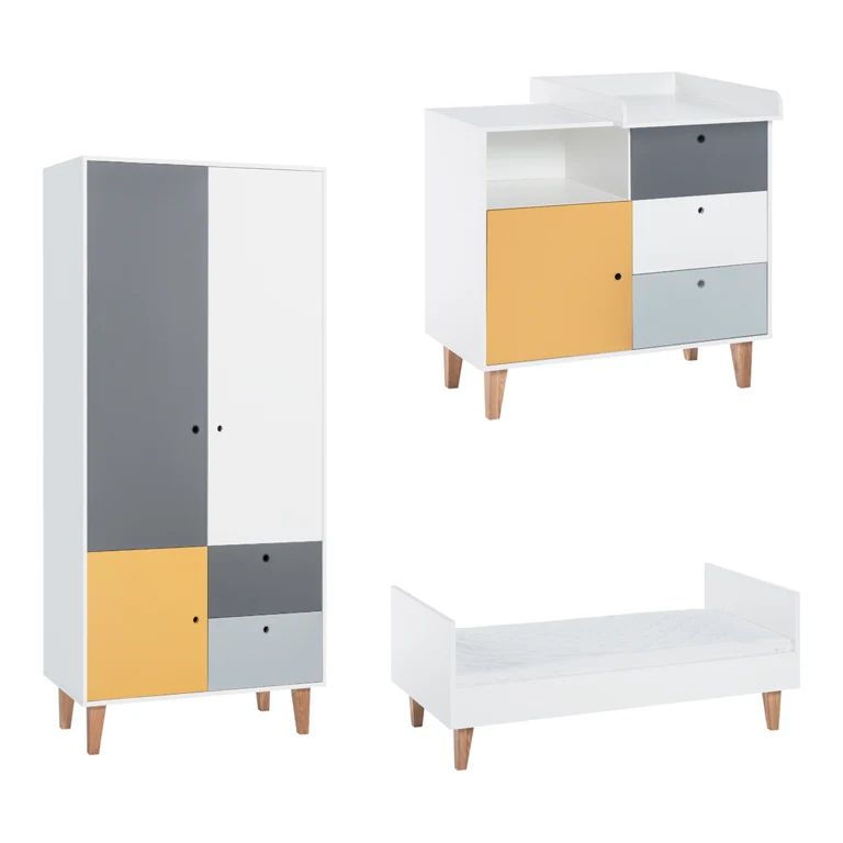 Chambre complète lit bébé évolutif - commode à langer - armoire Vox Concept Jaune