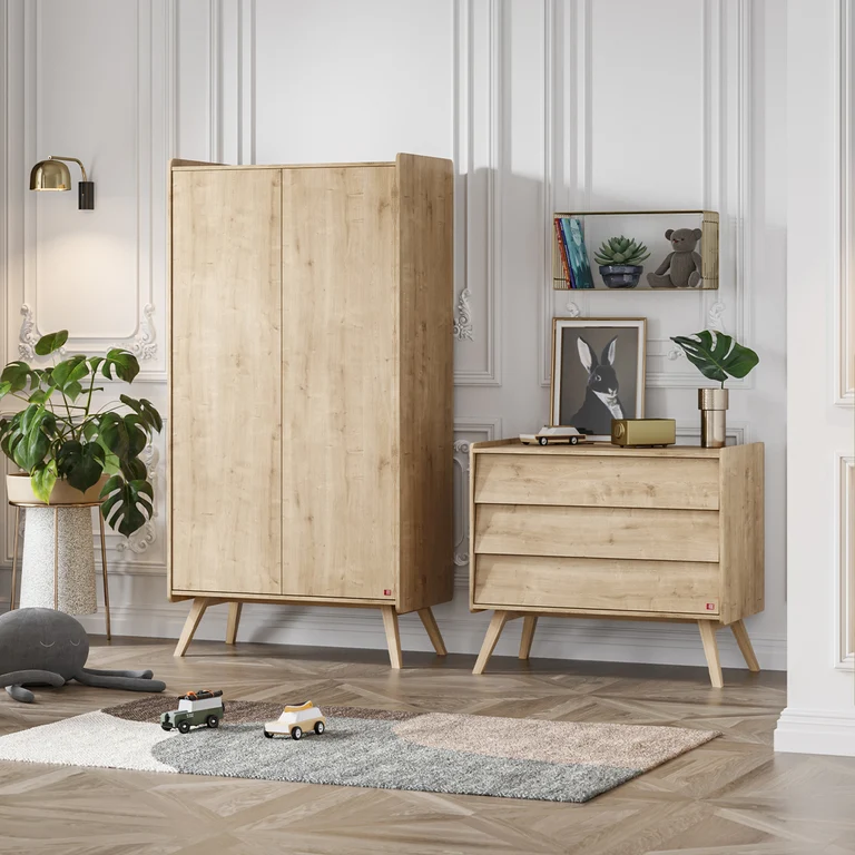 Commode 3 tiroirs et armoire 2 portes Vox Vintage Bois