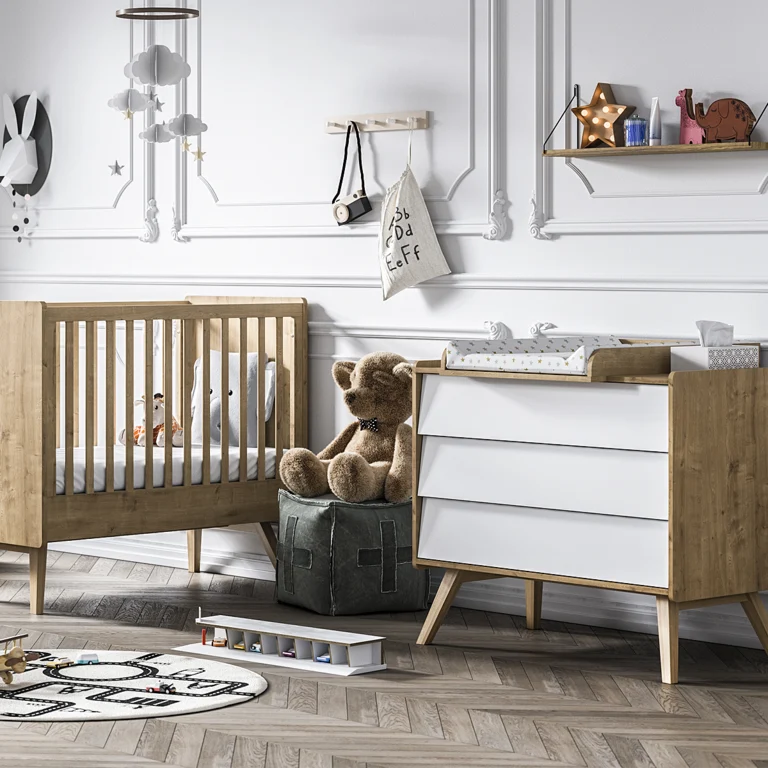 Lit bébé et Commode à langer Vox Vintage Bois Blanc