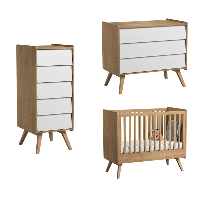Chambre complète lit bébé - commode à langer - chiffonnier Vox Vintage Bois Blanc