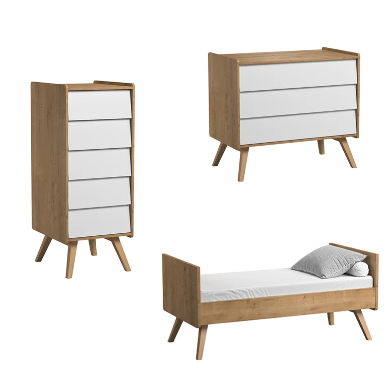 Chambre complète lit bébé évolutif - commode à langer - chiffonnier Vox Vintage Bois Blanc