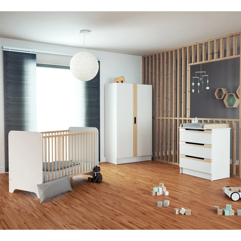 Lit bébé 60x120 AT4 Carrousel Blanc et hêtre
