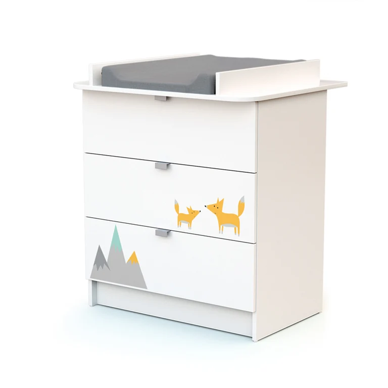 Lit bébé 60x120 et commode 3 tiroirs avec plan à langer AT4 Webaby Renard