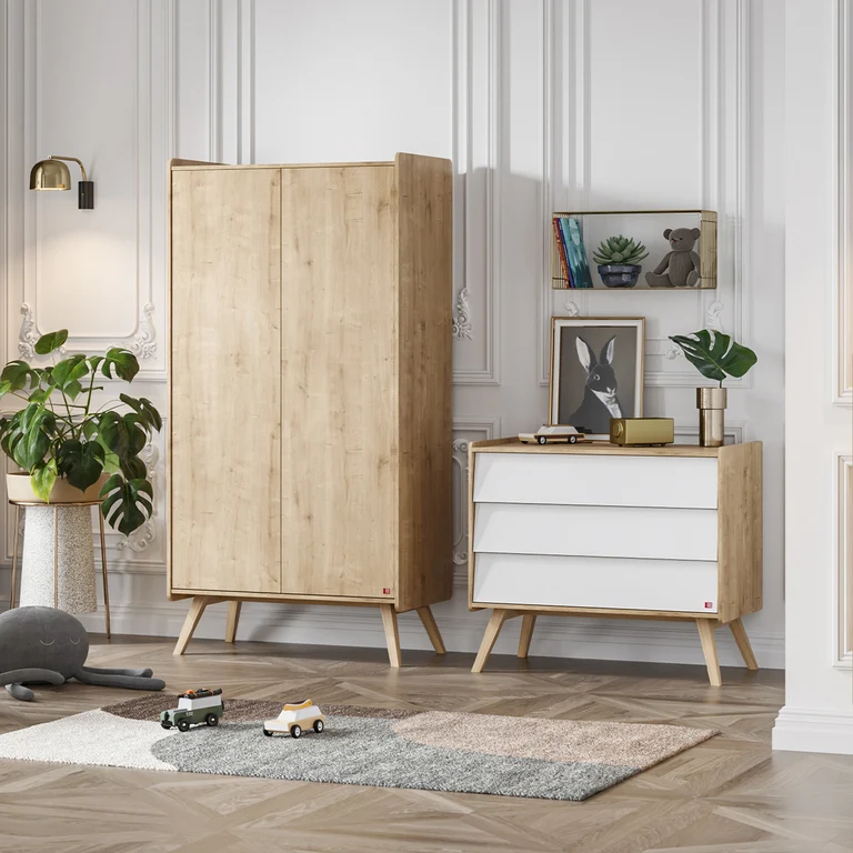 Commode 3 tiroirs et armoire 2 portes Vox Vintage Bois Blanc