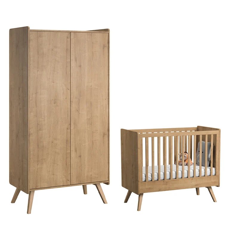 Lit bébé évolutif et armoire 2 portes Vox Vintage Bois