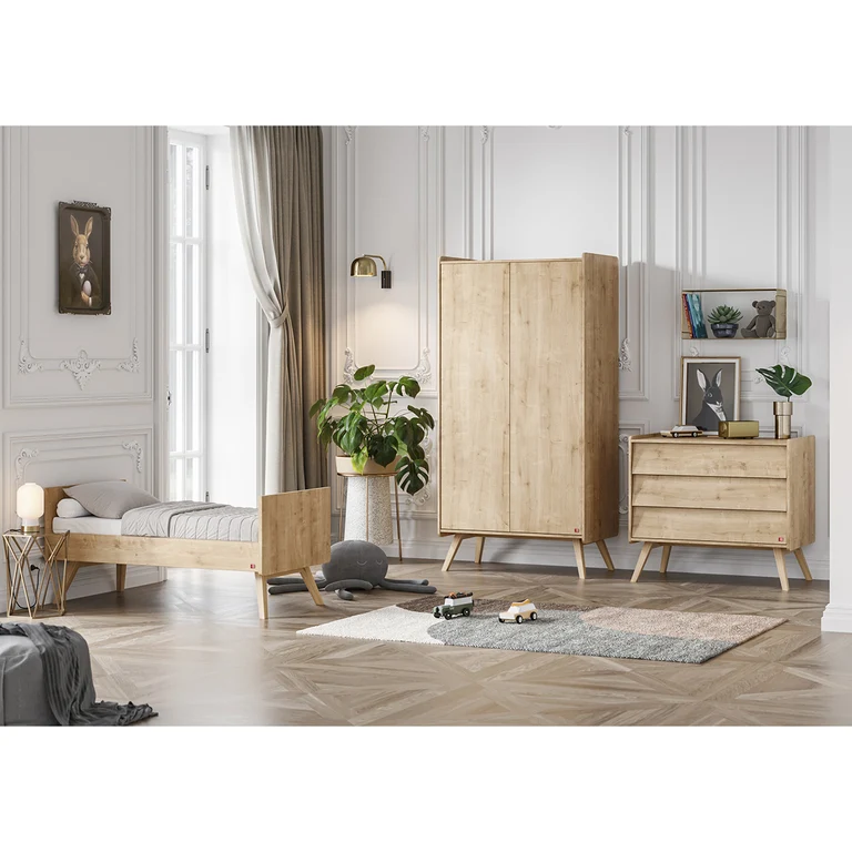 Lit bébé évolutif et armoire 2 portes Vox Vintage Bois