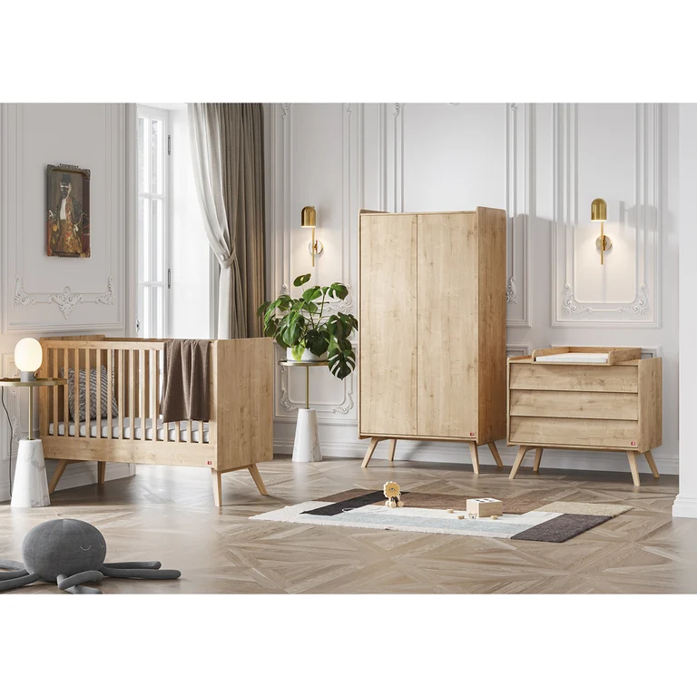 Lit bébé évolutif et armoire 2 portes Vox Vintage Bois