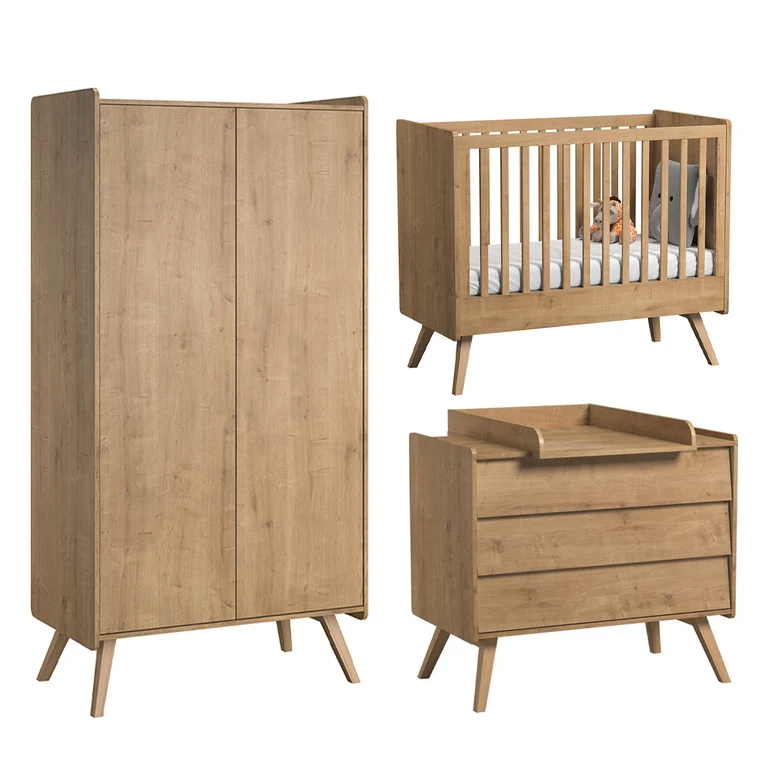 Chambre complète lit bébé - commode 3 tiroirs - armoire 2 portes Vox Vintage Bois