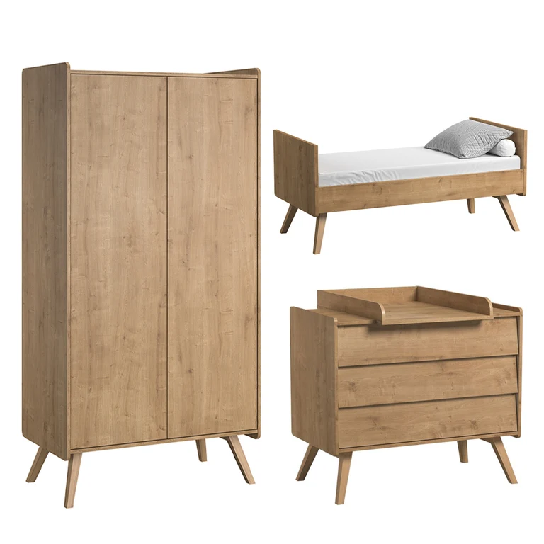 Chambre complète lit bébé évolutif - commode 3 tiroirs - armoire 2 portes Vox Vintage Bois