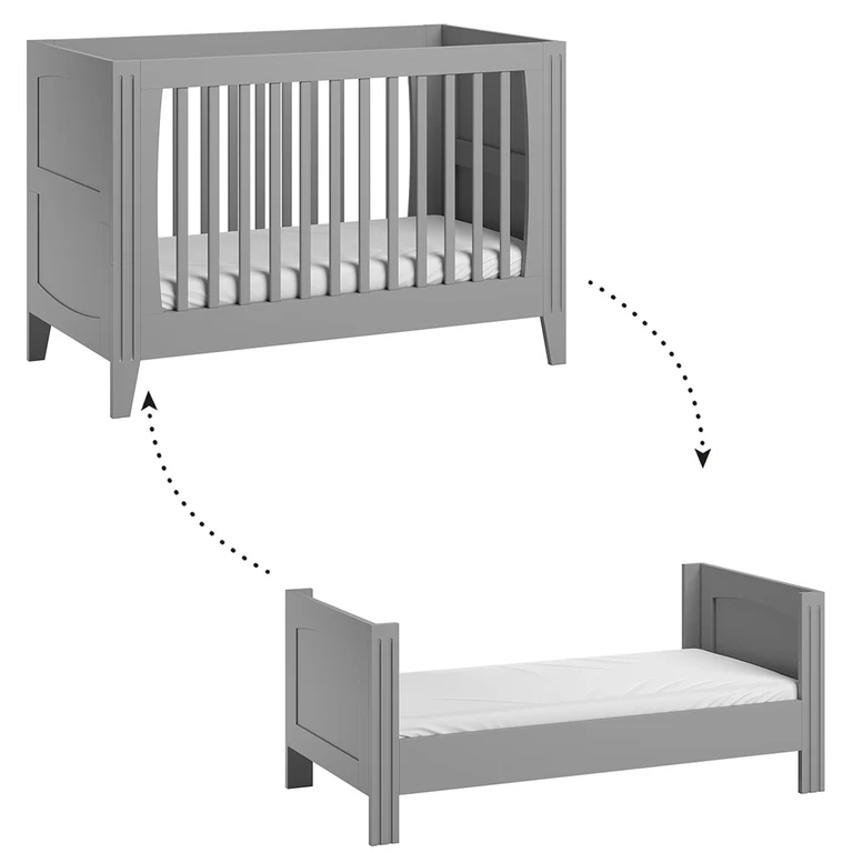 Lit bébé évolutif et armoire 1 porte Vox Milenne Gris
