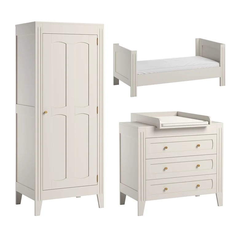 Chambre complète lit bébé évolutif commode à langer et armoire 1 porte Vox Milenne Blanc
