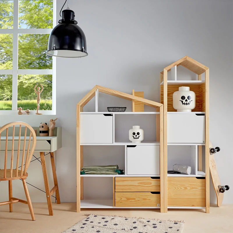 Bibliothèque maison Bellamy Joey Bois et blanc