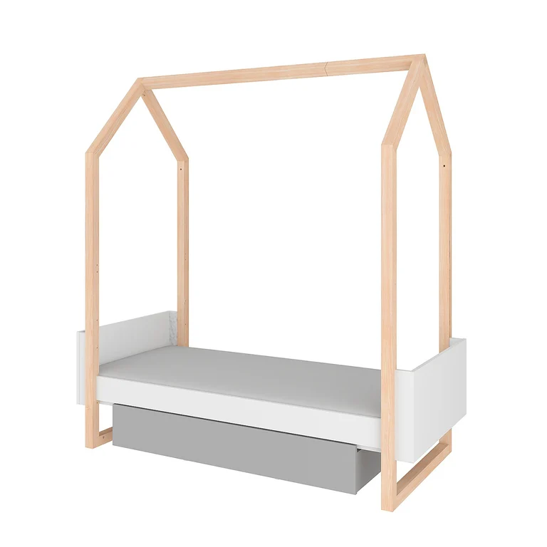 Lit évolutif cabane 70x140 et commode 3 tiroirs Bellamy Pinette Blanc et gris