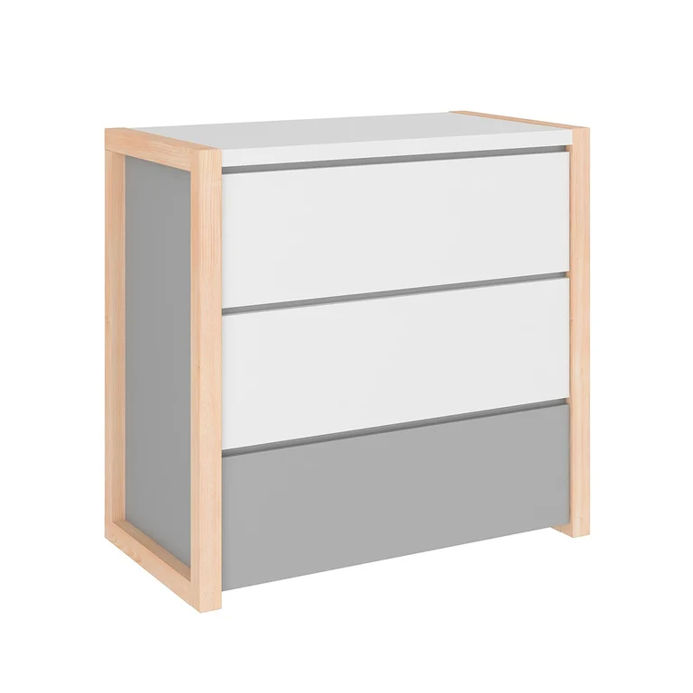 Lit évolutif cabane 70x140 et commode 3 tiroirs Bellamy Pinette Blanc et gris