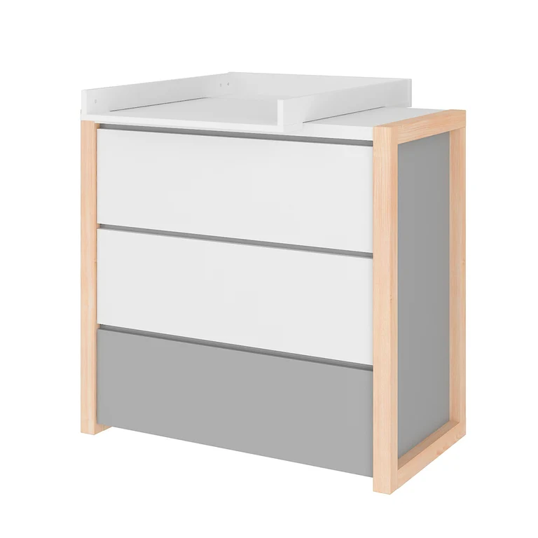 Chambre complète lit évolutif cabane 70x140 commode à langer et armoire 2 portes Bellamy Pinette Blanc et gris