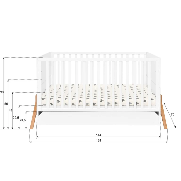 Lit évolutif 70x140 et commode 6 tiroirs Bellamy Lotta Blanc