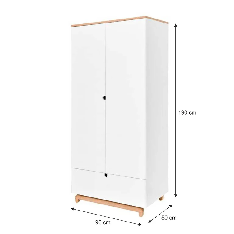 Lit évolutif 70x140 et armoire 2 portes Bellamy Nomi Blanc et bois