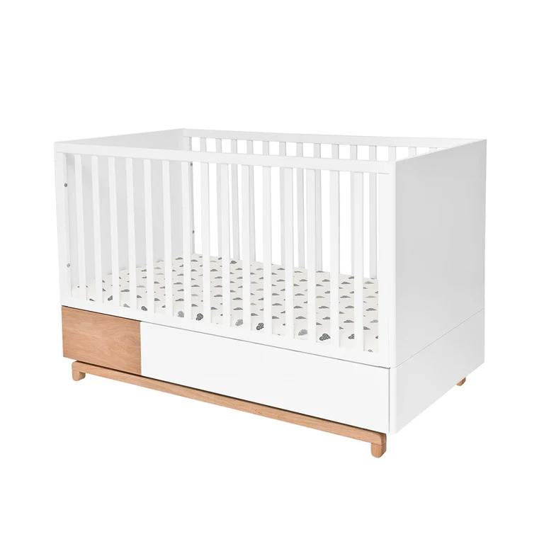 Lit évolutif 70x140 et commode 3 tiroirs Bellamy Nomi Blanc et bois