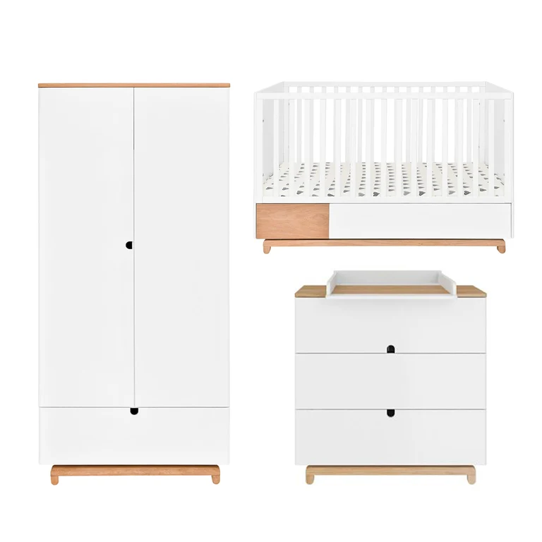 Chambre complète lit évolutif 70x140 commode à langer et armoire 2 portes Bellamy Nomi Blanc et bois