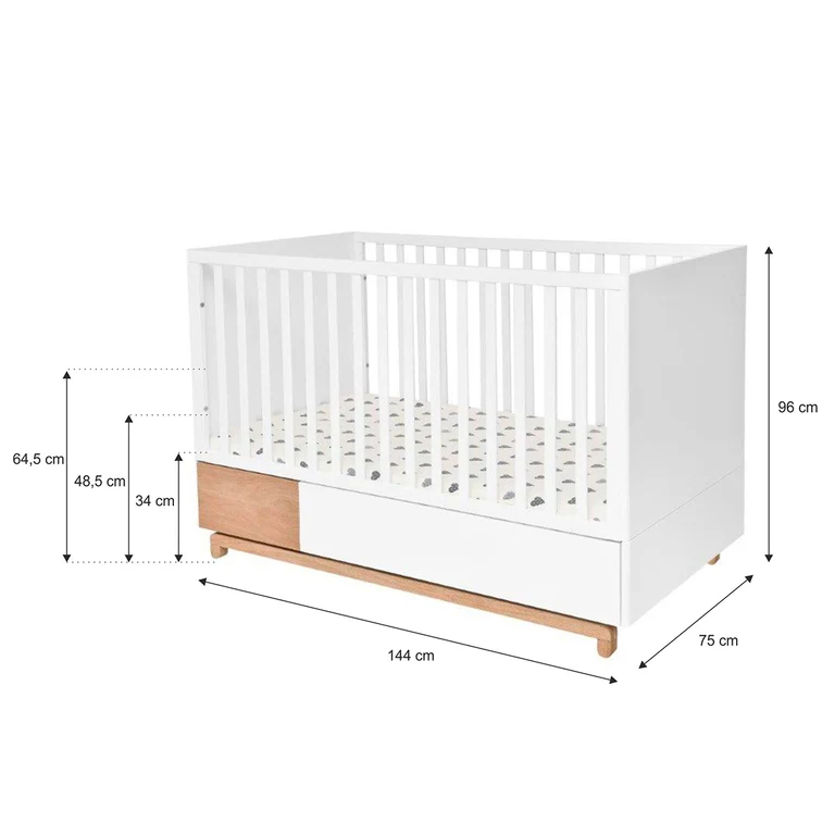 Lit évolutif 70x140 tiroir inclus Bellamy Nomi Blanc et bois