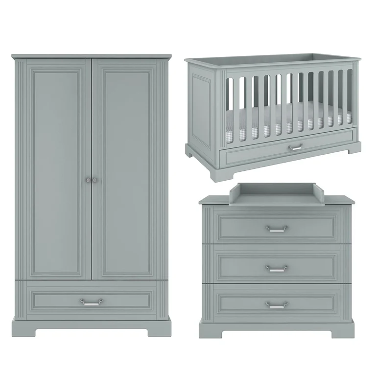 Chambre complète lit évolutif 70x140 commode à langer et armoire 2 portes Bellamy Ines Gris
