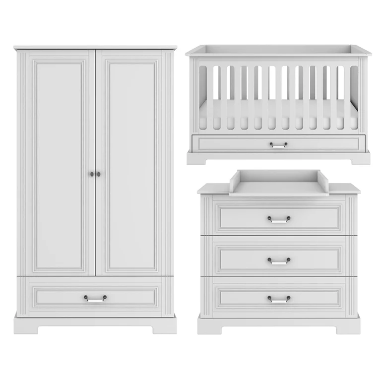 Chambre complète lit évolutif 70x140 commode à langer et armoire 2 portes Bellamy Ines Blanc