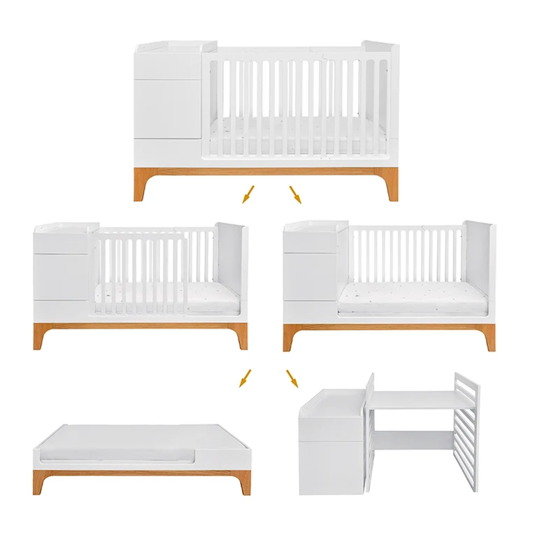 Lit combiné évolutif 70x120 en 70x160 Bellamy UP Blanc et bois