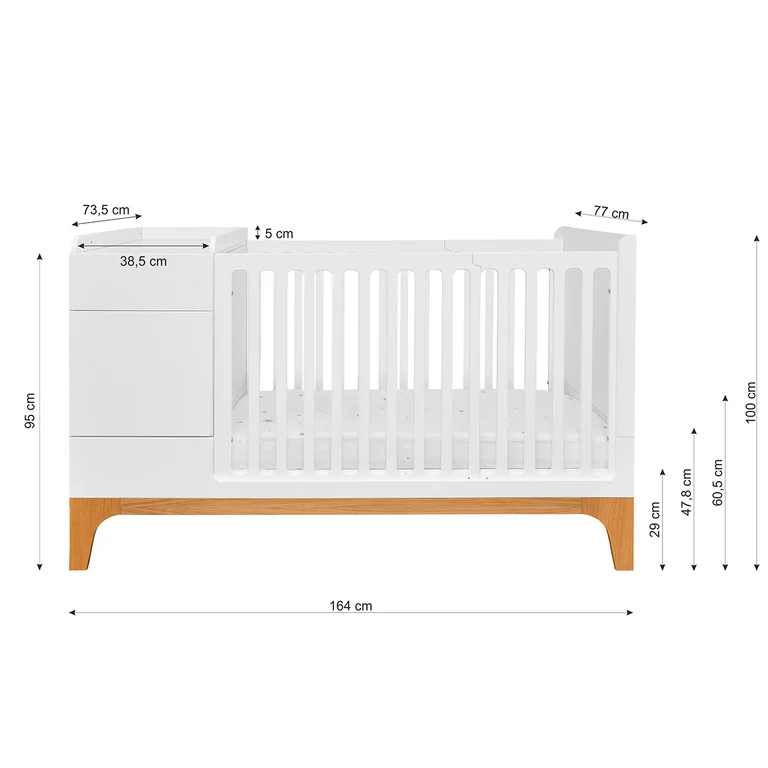 Lit combiné évolutif 70x120 en 70x160 Bellamy UP Blanc et bois