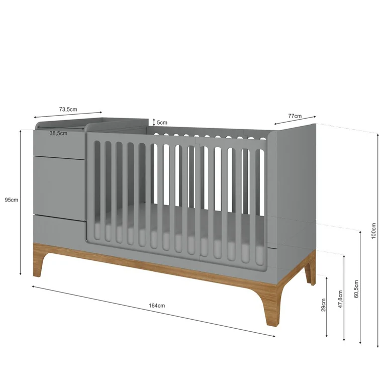 Lit combiné évolutif 70x120 en 70x160 Bellamy UP Gris et bois