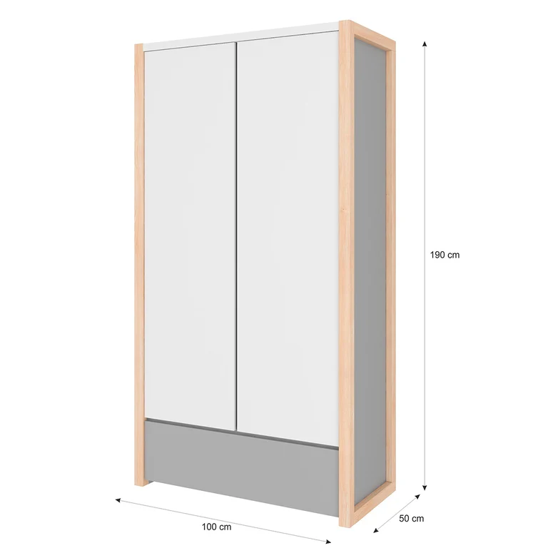 Commode 3 tiroirs et armoire 2 portes Bellamy Pinette Blanc et gris