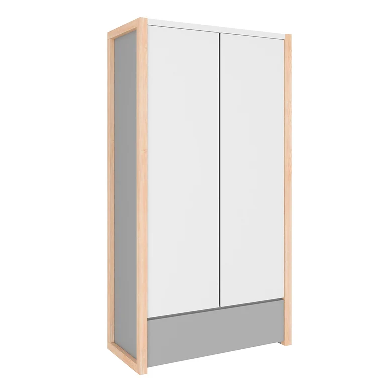Lit évolutif cabane 70x140 et armoire 2 portes Bellamy Pinette Blanc et gris