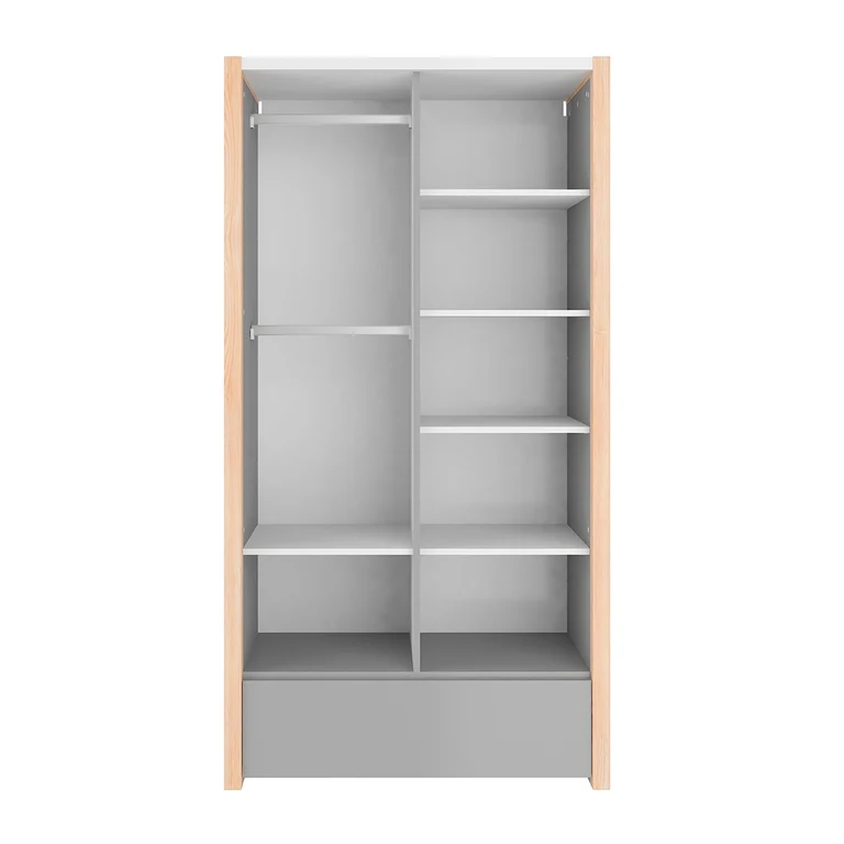 Lit évolutif cabane 70x140 et armoire 2 portes Bellamy Pinette Blanc et gris