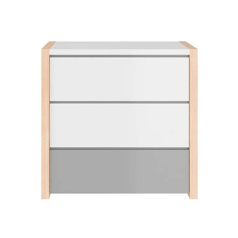 Commode 3 tiroirs Bellamy Pinette Blanc et gris