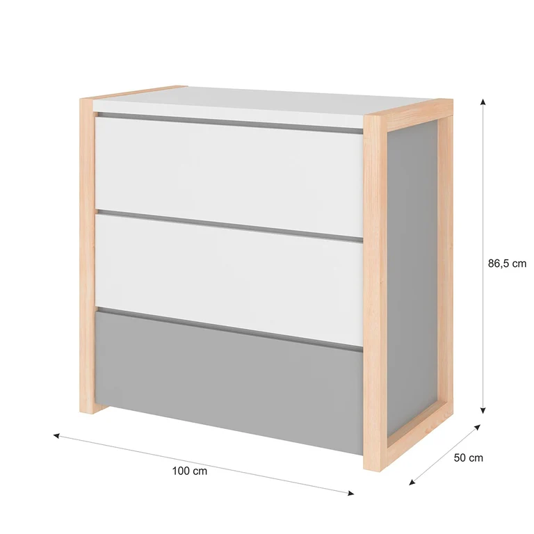 Commode 3 tiroirs Bellamy Pinette Blanc et gris