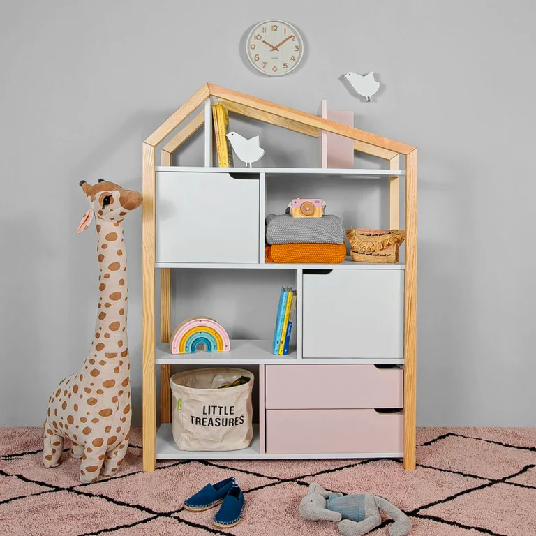 Bibliothèque maison Bellamy Phoebe Rose et blanc
