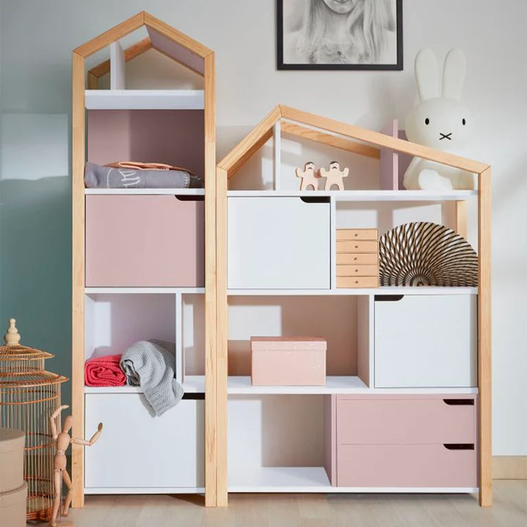 Bibliothèque maison Bellamy Phoebe Rose et blanc