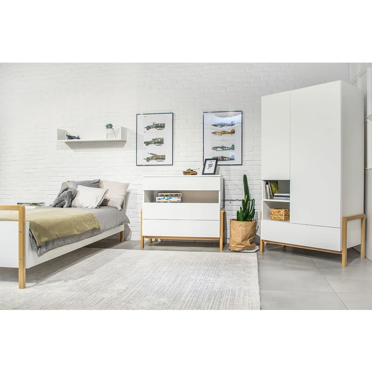 Commode 3 tiroirs et armoire 2 portes 1 tiroir Kocot Kids Victor - Blanc et Chêne
