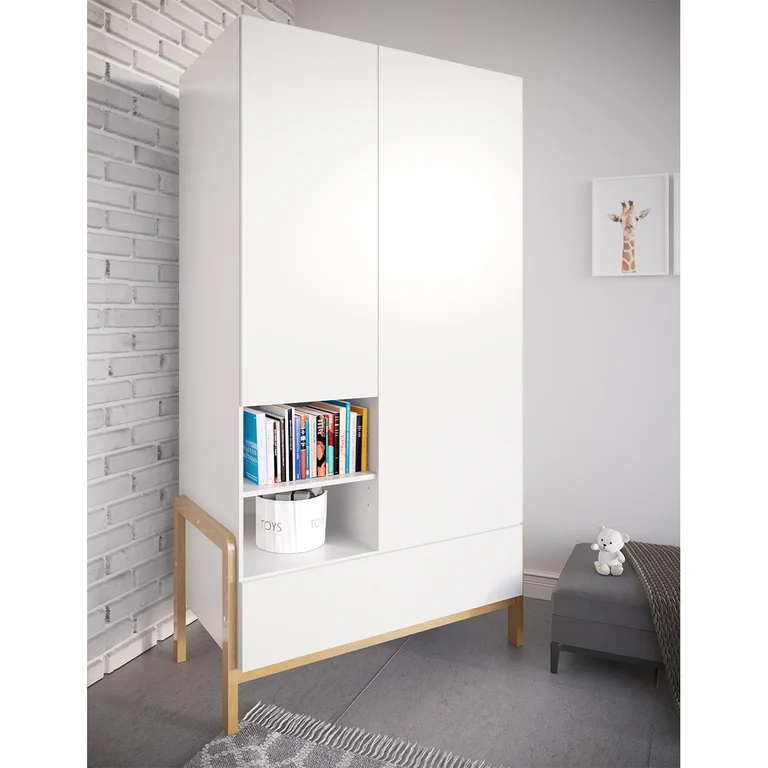 Lit bébé 60x120 et armoire 2 portes Kocot Kids Victor - Blanc et Chêne