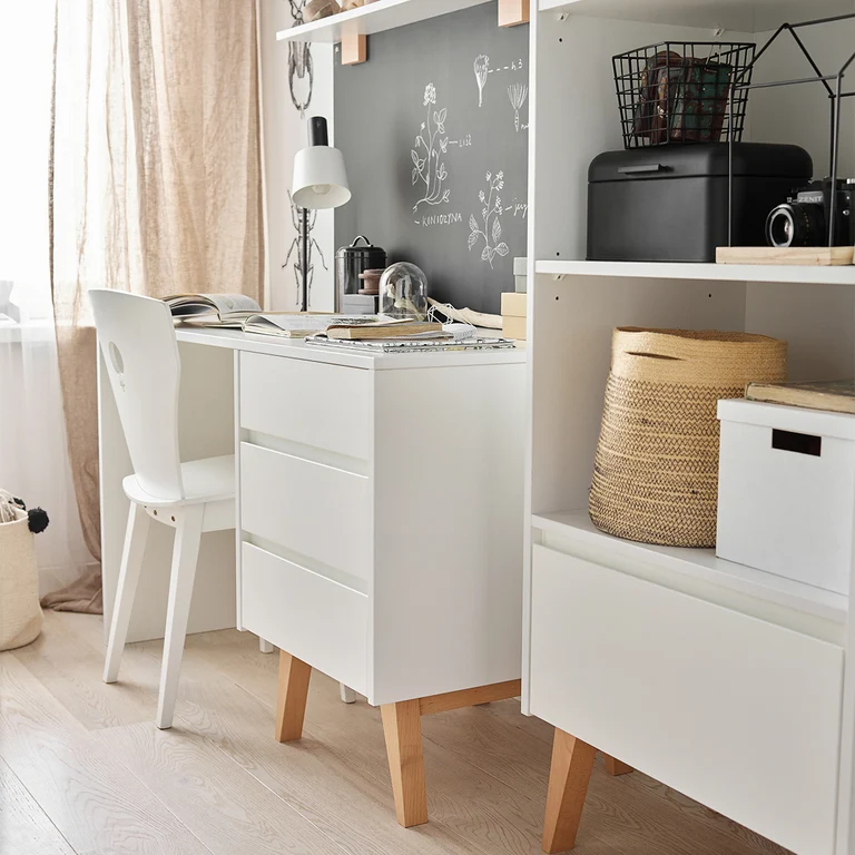 Bureau 3 tiroirs Pinio Swing - Blanc et bois
