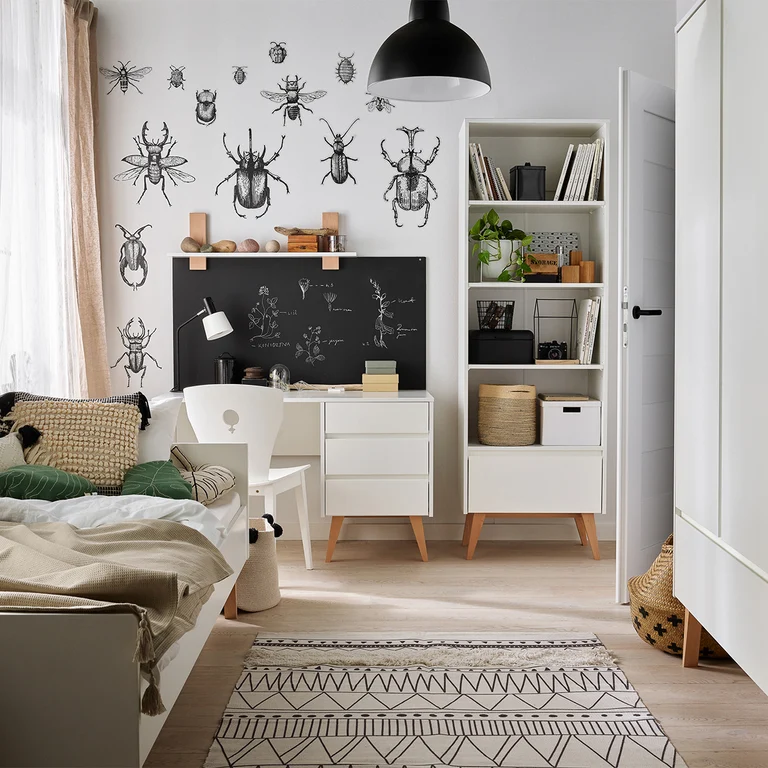 Bureau 3 tiroirs Pinio Swing - Blanc et bois