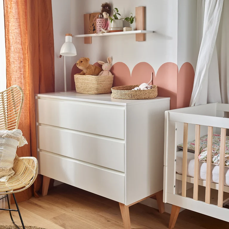 Commode 3 tiroirs et armoire 2 portes Pinio Swing - Blanc et bois