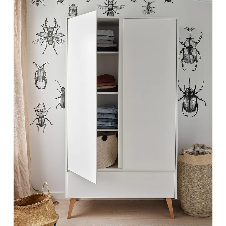 Commode 3 tiroirs et armoire 2 portes Pinio Swing - Blanc et bois