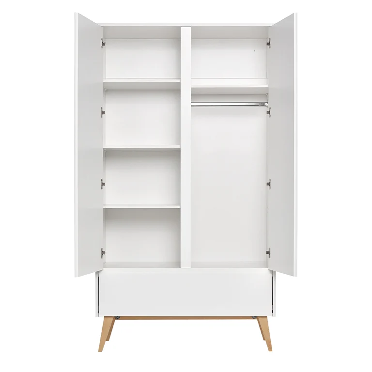 Lit évolutif 60x120 et armoire 2 portes Pinio Swing - Blanc et bois