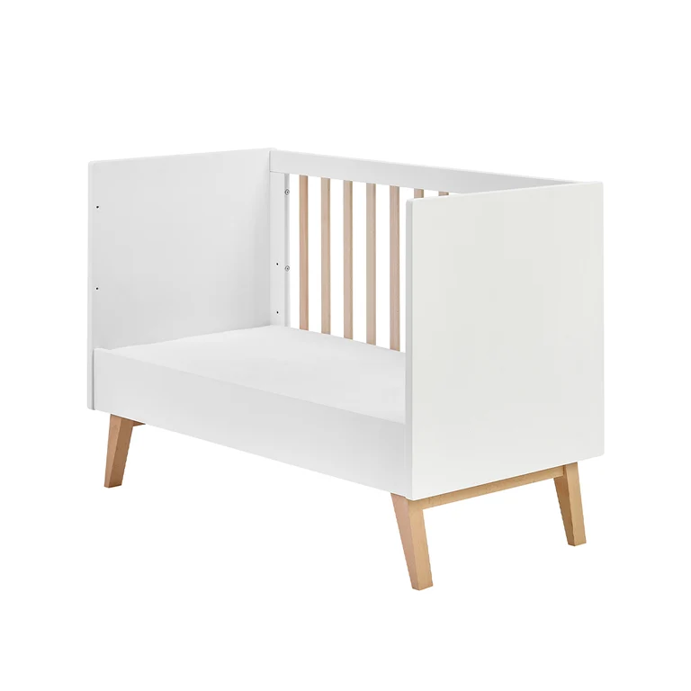 Chambre complète lit évolutif 60x120 commode à langer et armoire 2 portes Pinio Swing - Blanc et bois