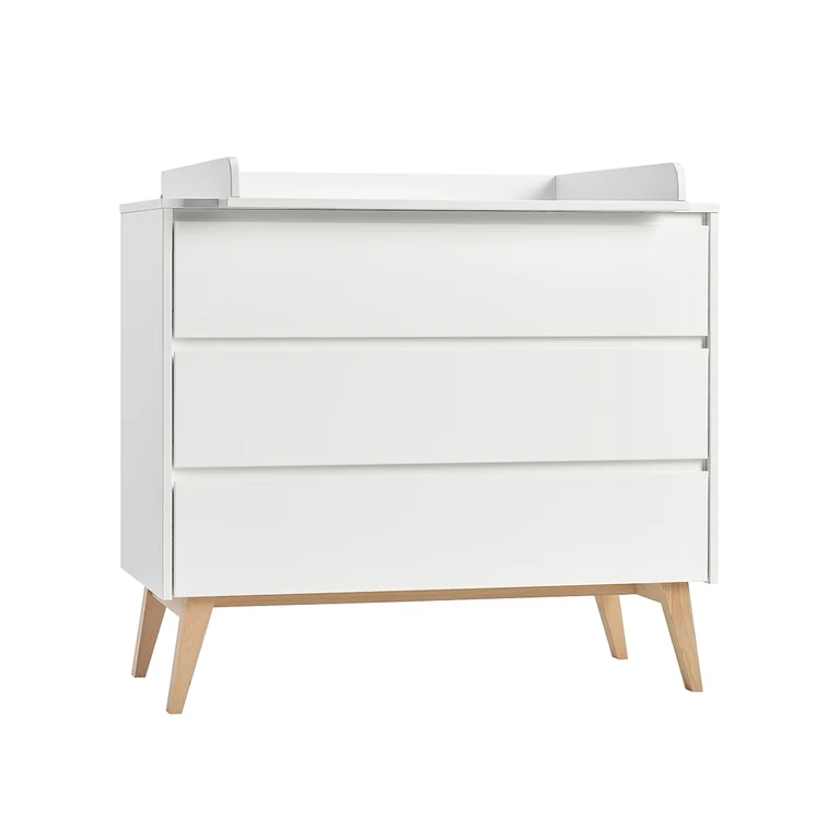 Chambre complète lit évolutif 60x120 commode à langer et armoire 3 portes Pinio Swing - Blanc et bois